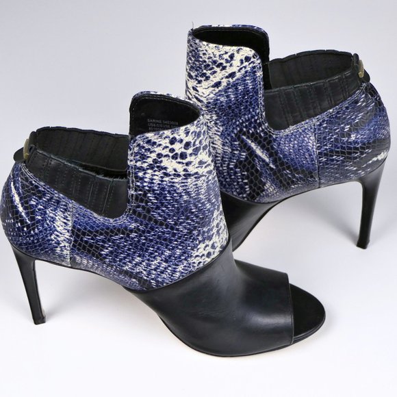 Calvin Klein Women's SZ 6.5 Sarine Blue Snakeskin Peep Toe Booties 4" Heel - Picture 7 of 13